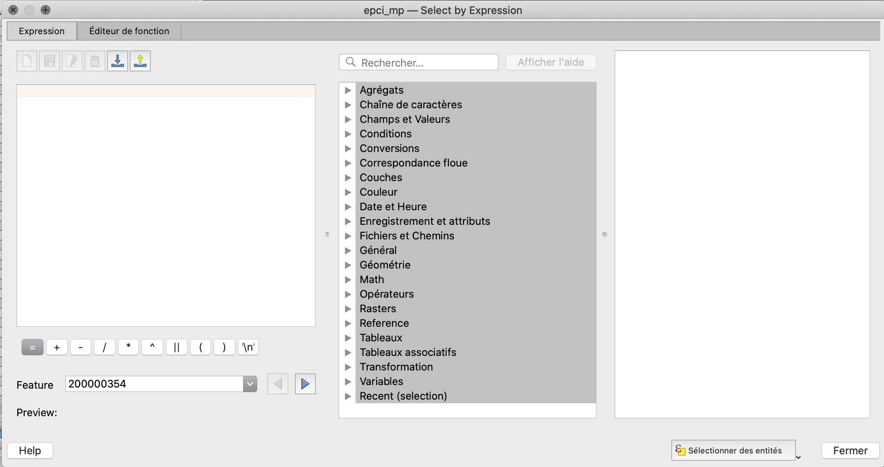 Outil de sélection par expression dans table des attributs